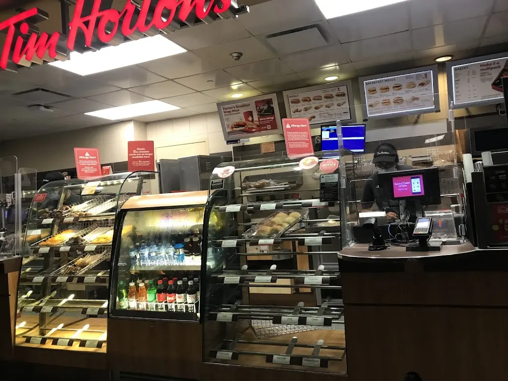 Tim Hortons storefront and interior at Main Entrance - 50 Charlton Ave. East, Hamilton, ON