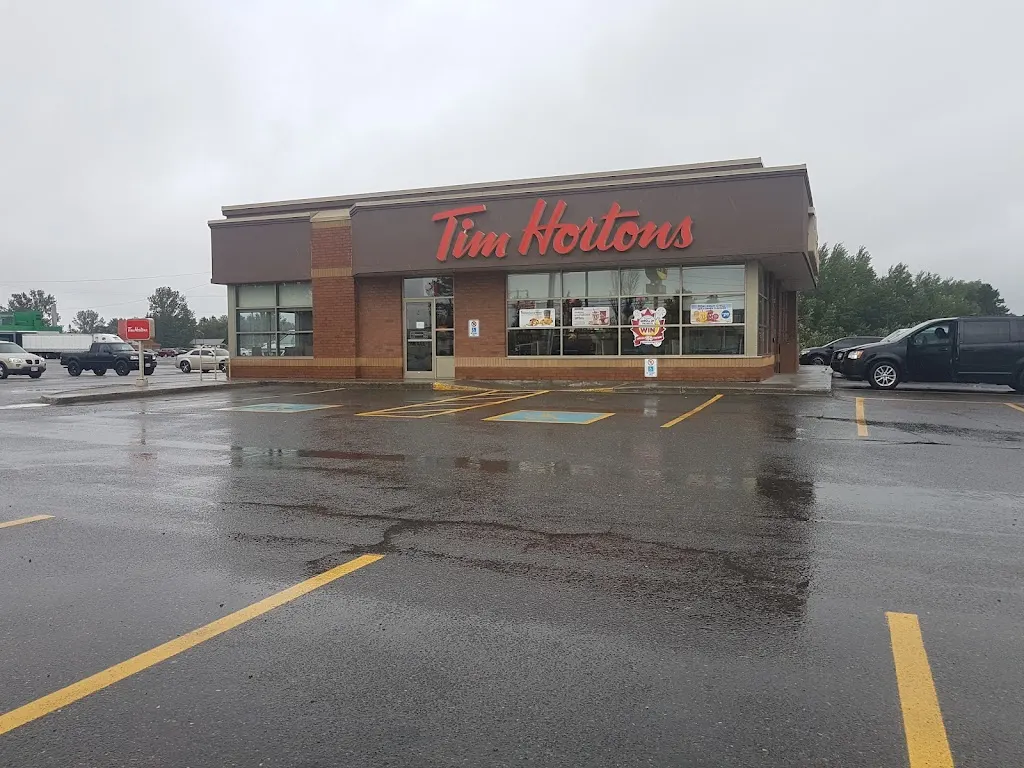 Tim Hortons storefront and interior at 5085 Old Hwy 69north, Hanmer, ON