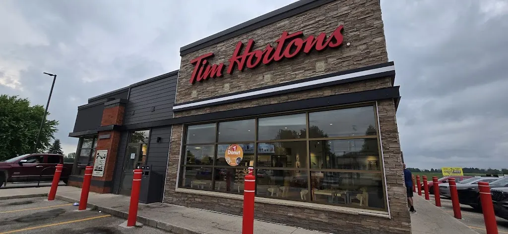 Tim Hortons storefront and interior at 182 Elora St North, Harriston, ON