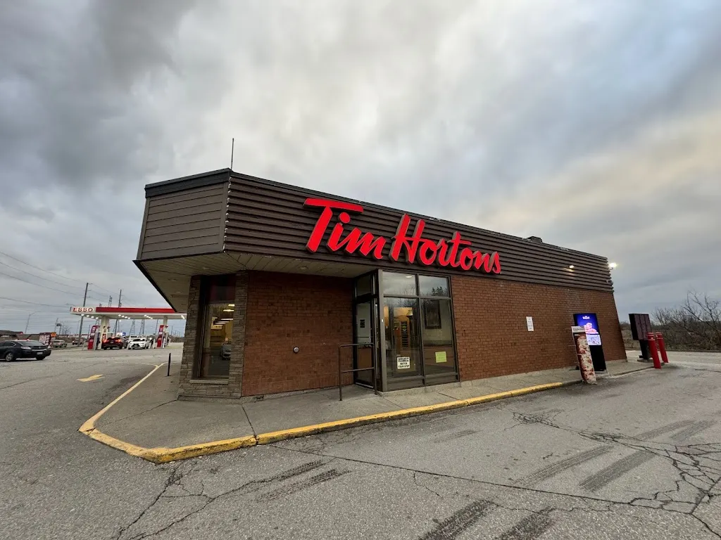 Tim Hortons storefront and interior at 7502 Trafalgar Rd, Hornby, ON
