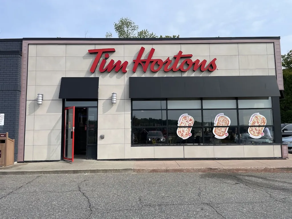 Tim Hortons storefront and interior at 44 Hwy 60, Huntsville, ON