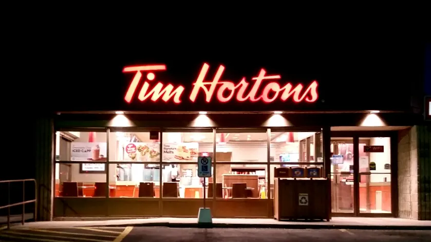 Tim Hortons storefront and interior at 4037 Bath Rd, Kingston, ON