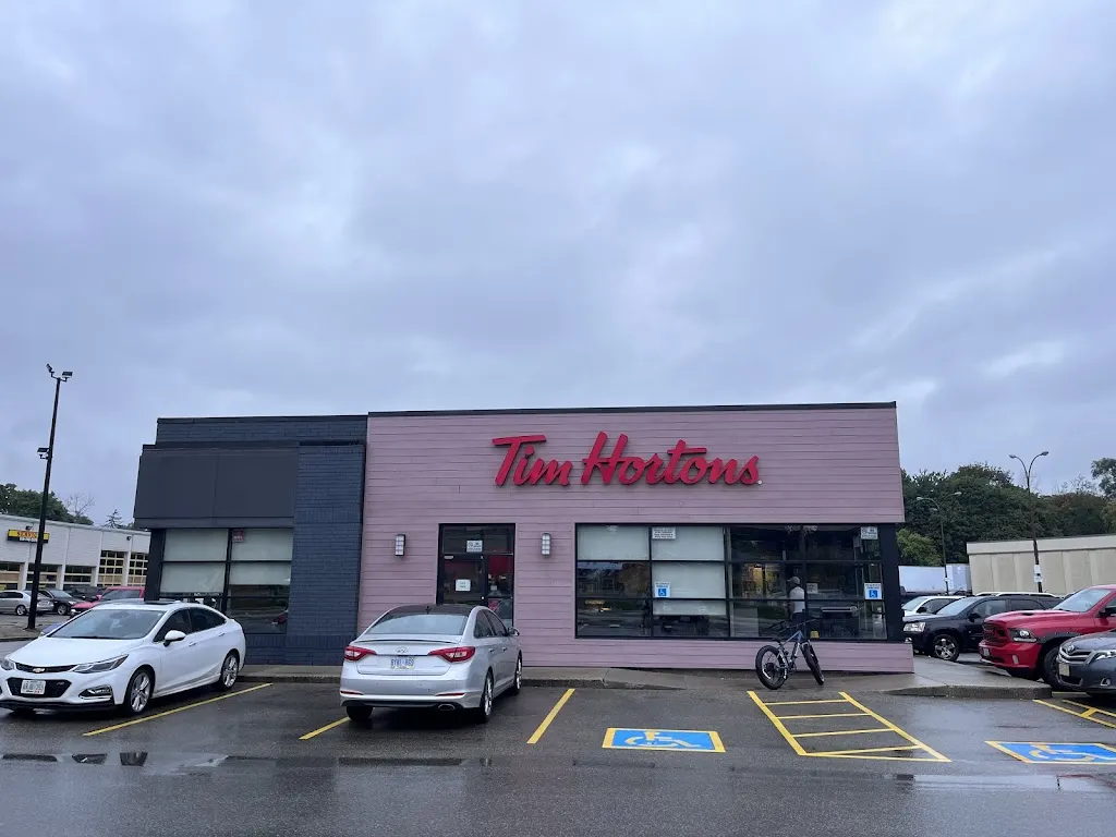 Tim Hortons storefront and interior at 120 Ottawa Street N, Kitchener, ON