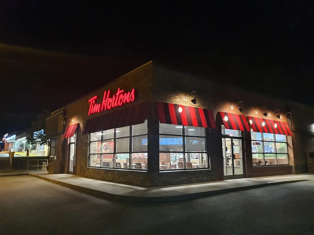 Tim Hortons storefront and interior at 260 Bleams Rd, Kitchener, ON