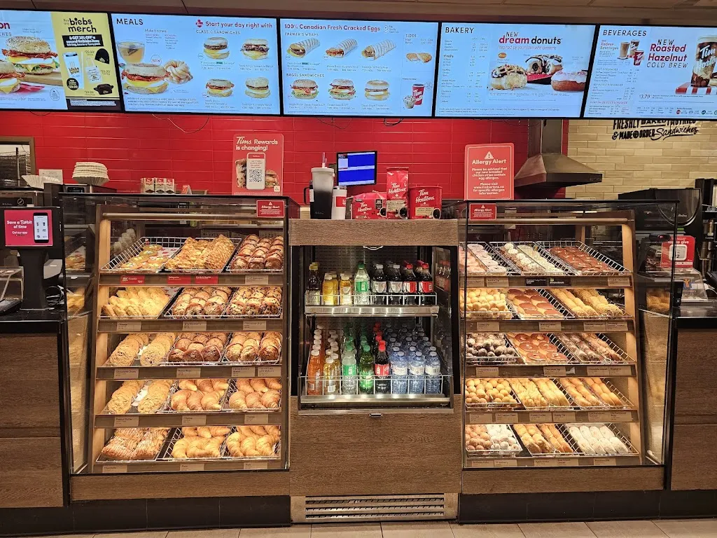 Tim Hortons storefront and interior at 340 Westmount Rd West, Kitchener, ON