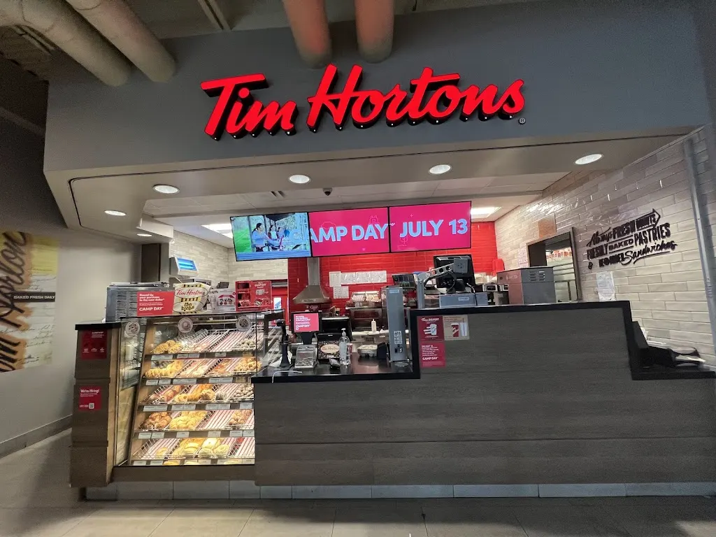 Tim Hortons storefront and interior at 1241 Weber St East, Kitchener, ON