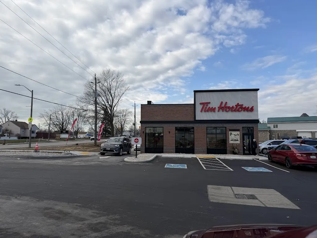 Tim Hortons storefront and interior at 187 Talbot Street, East, Leamington, ON