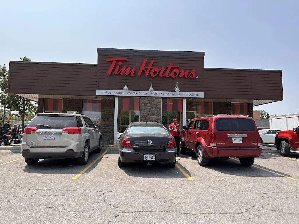 Tim Hortons storefront and interior at 191 Kent St W, Lindsay, ON