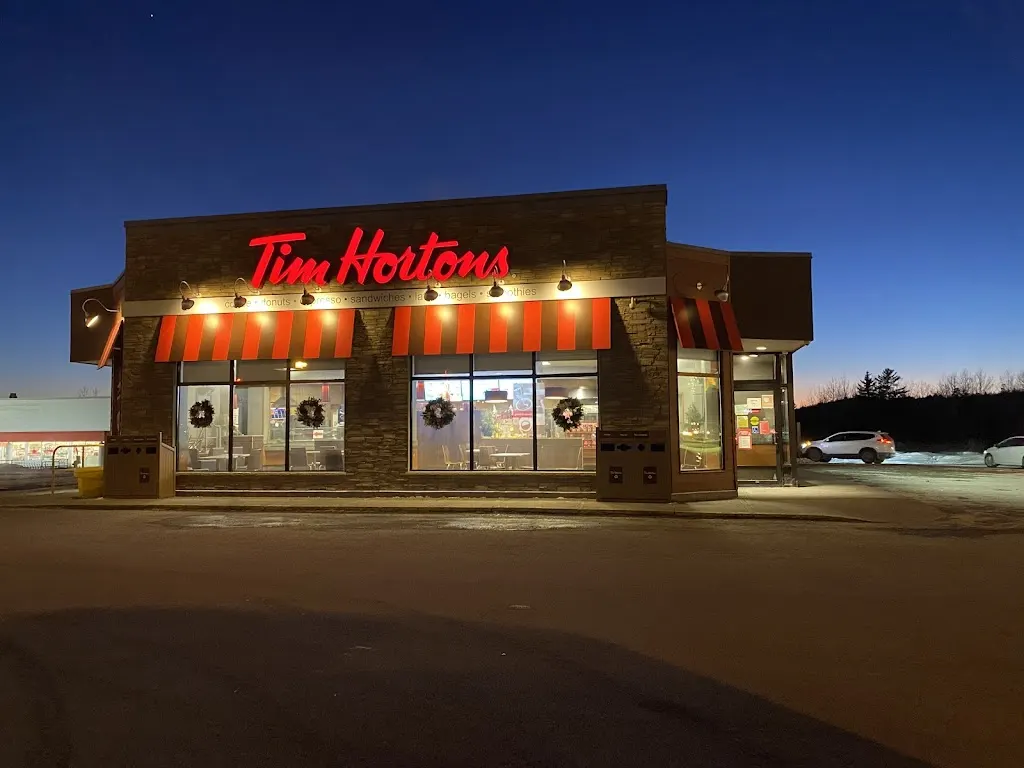 Tim Hortons storefront and interior at 85 Regional Rd, Lively, ON