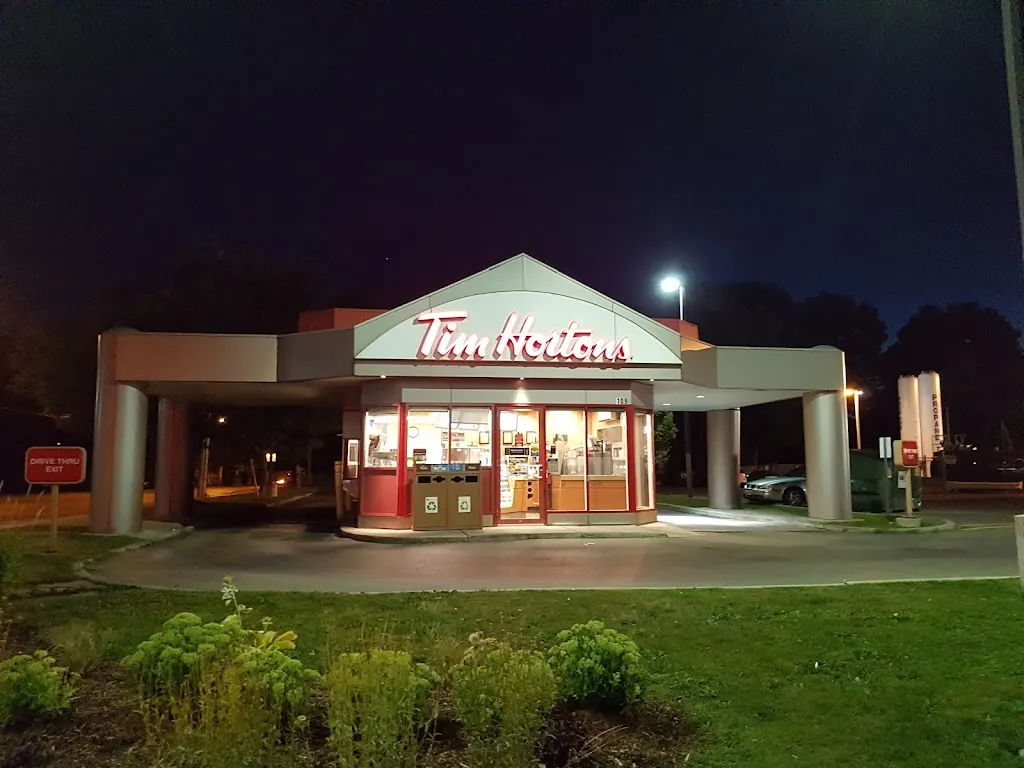 Tim Hortons storefront and interior at 111 Wharncliffe Rd. S, London, ON