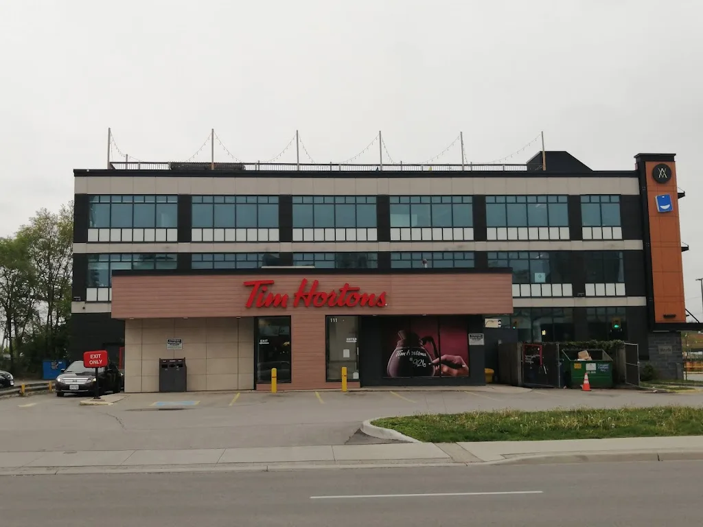 Tim Hortons storefront and interior at 111 York St, London, ON