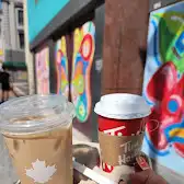Tim Hortons storefront and interior at 172-174 Dundas St, London, ON