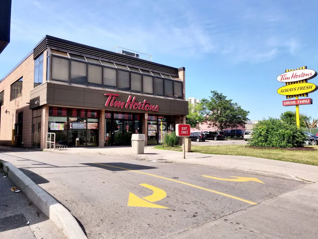 Tim Hortons storefront and interior at 296 Horton St, London, ON