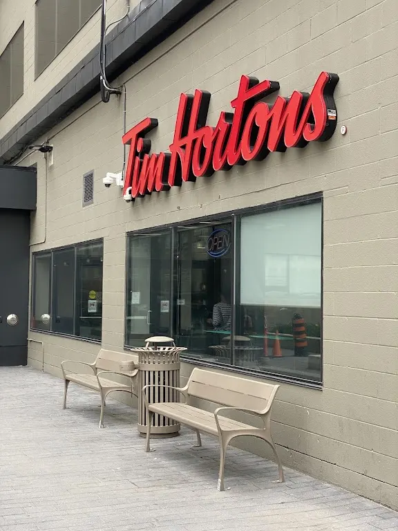 Tim Hortons storefront and interior at 380 Wellington St, London, ON