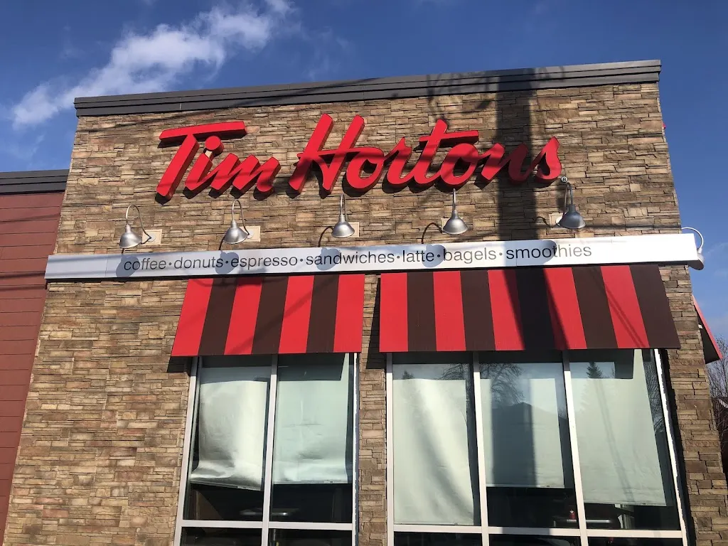 Tim Hortons storefront and interior at 616 Wharncliffe Rd S, London, ON