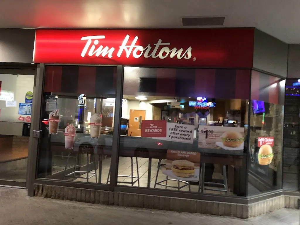 Tim Hortons storefront and interior at 685 Richmond St, London, ON