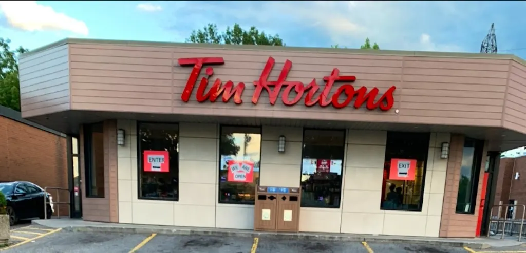 Tim Hortons storefront and interior at 915 Commissioners Rd E, London, ON