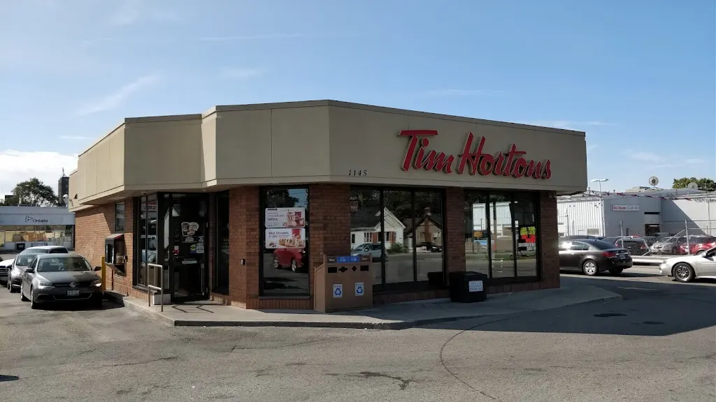 Tim Hortons storefront and interior at 1145 Oxford St East, London, ON
