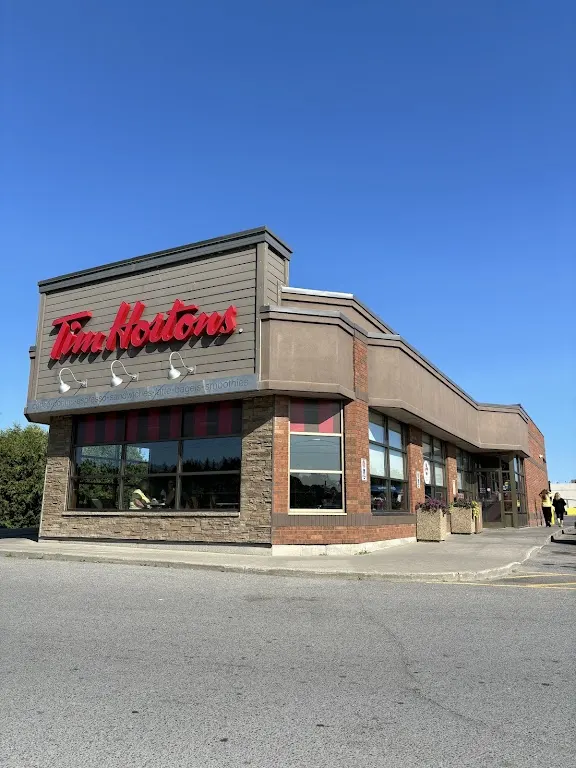 Tim Hortons storefront and interior at 14121 Highway 62, Madoc, ON