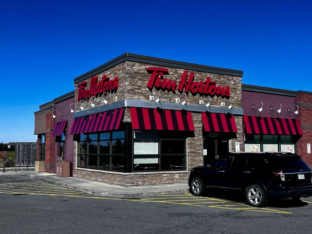 Tim Hortons storefront and interior at 989 River Rd, Manotick, ON