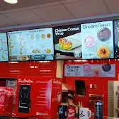 Tim Hortons storefront and interior at 217 Toronto Street South, Markdale, ON