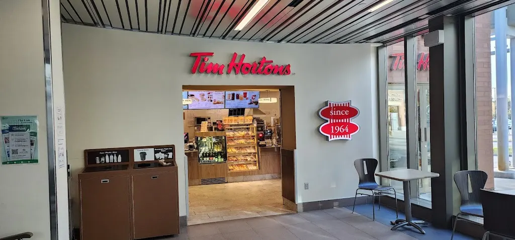 Tim Hortons storefront and interior at 381 Church Street - Er Area, Markham, ON
