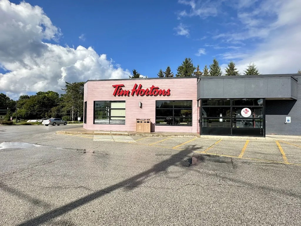 Tim Hortons storefront and interior at 291 Sykes St South, Meaford, ON