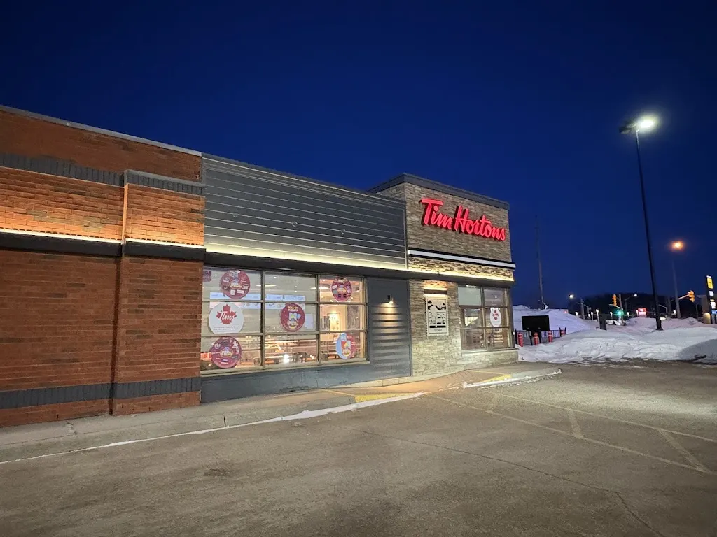 Tim Hortons storefront and interior at 16815 Highway#12, Midland, ON