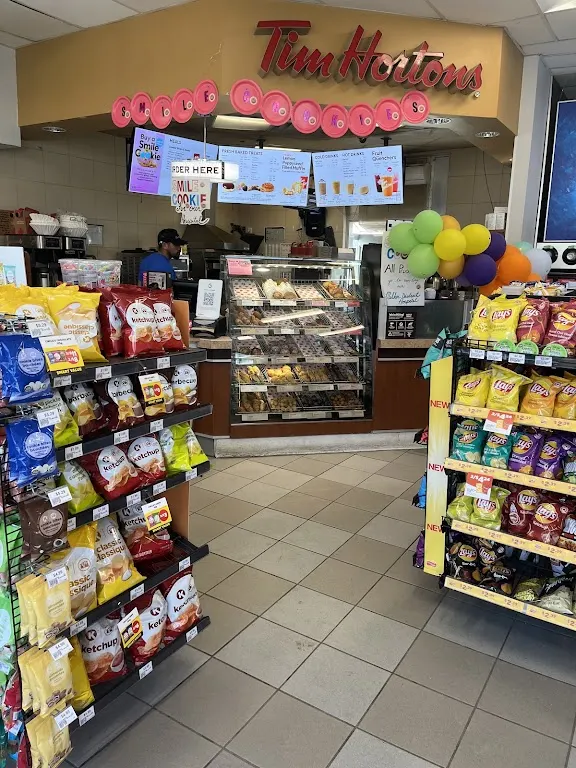 Tim Hortons storefront and interior at 6788 Regional Rd 25, Milton, ON