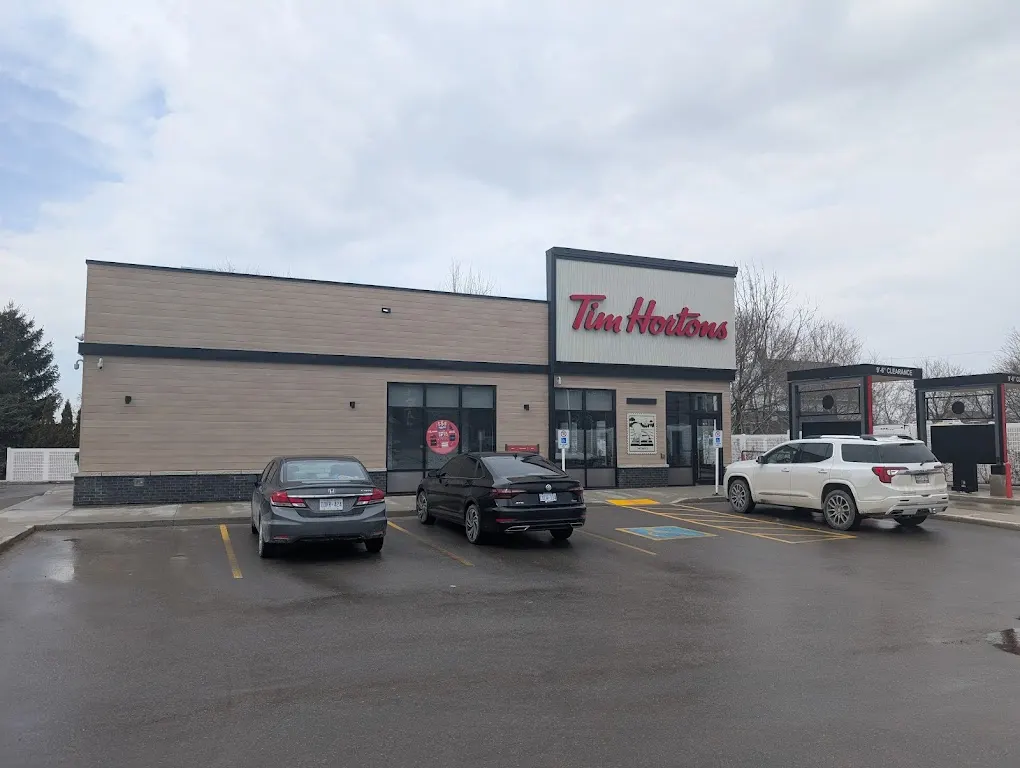 Tim Hortons storefront and interior at 70 Main St. S., Milverton, ON