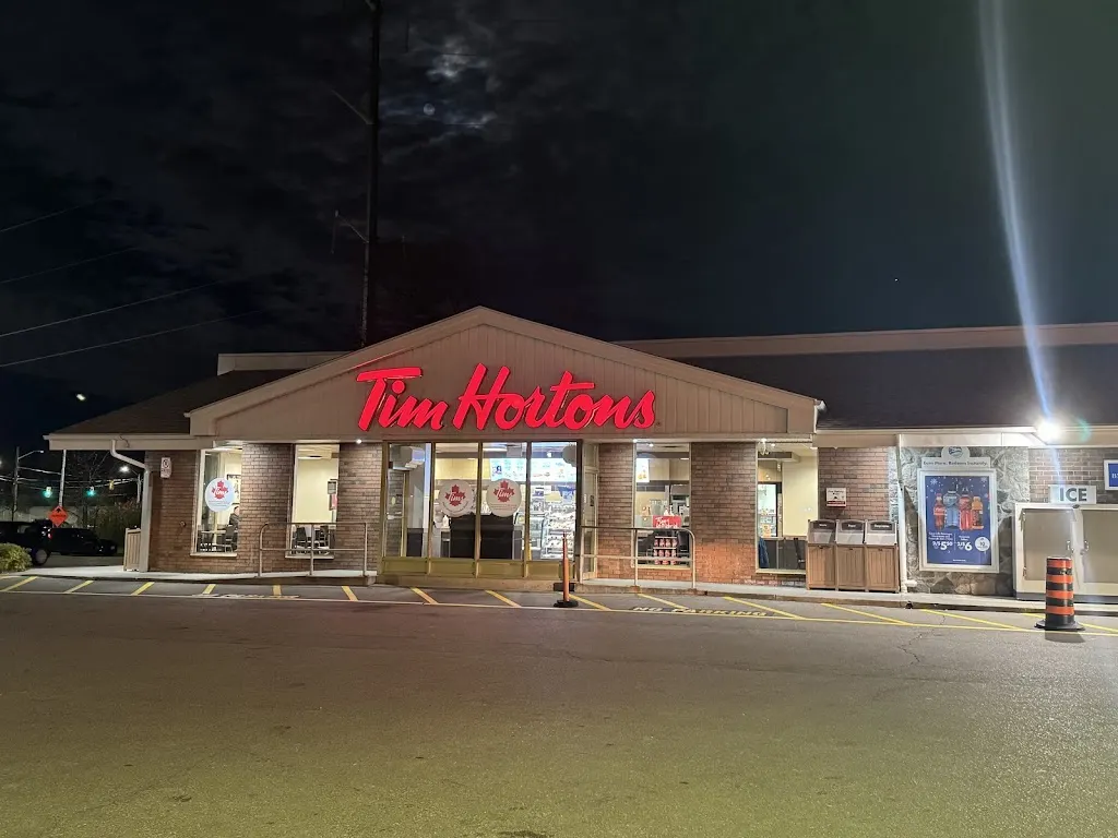 Tim Hortons storefront and interior at 780 South Sheridan Way, Mississauga, ON
