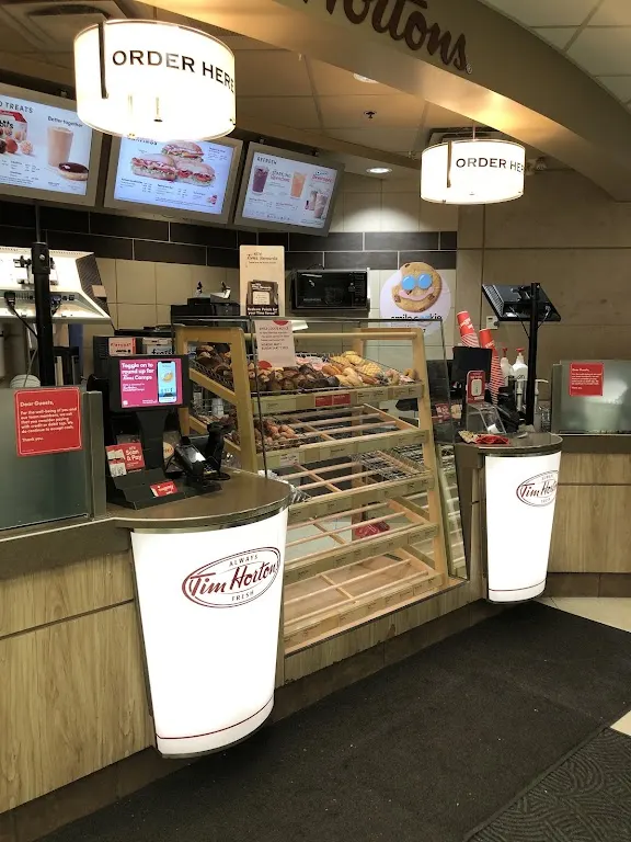 Tim Hortons storefront and interior at Hospital North Entrance - 100 Queensway W., Mississauga, ON