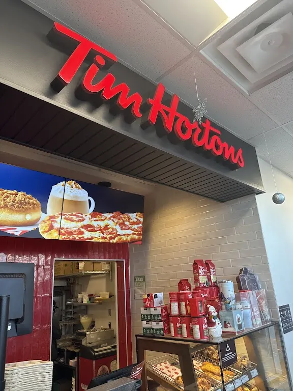 Tim Hortons storefront and interior at 3220 Upper James, Mount Hope, ON