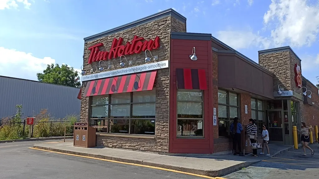 Tim Hortons storefront and interior at 81 Dundas St East, Napanee, ON