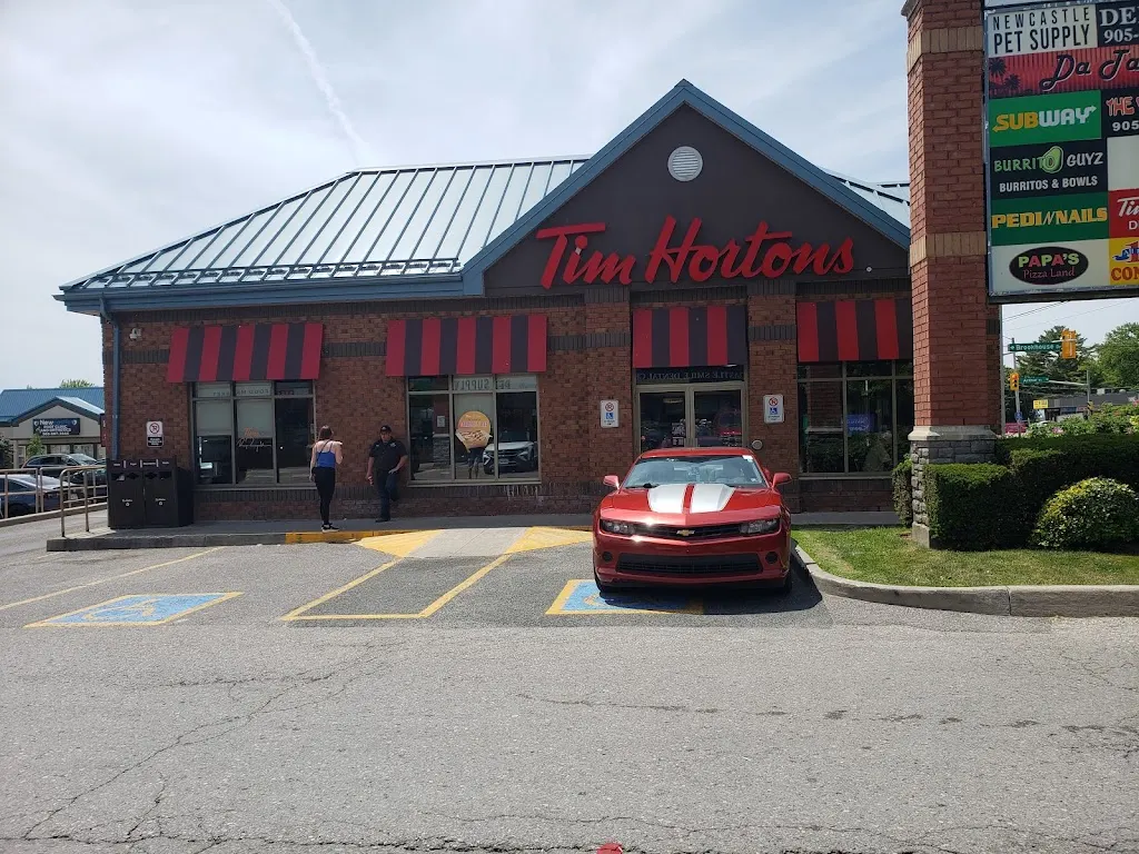 Tim Hortons storefront and interior at 361 King Ave East, Newcastle, ON
