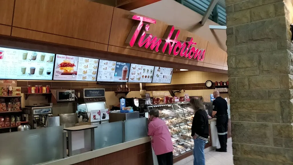 Tim Hortons storefront and interior at 495 York Rd, Niagara On The Lake, ON