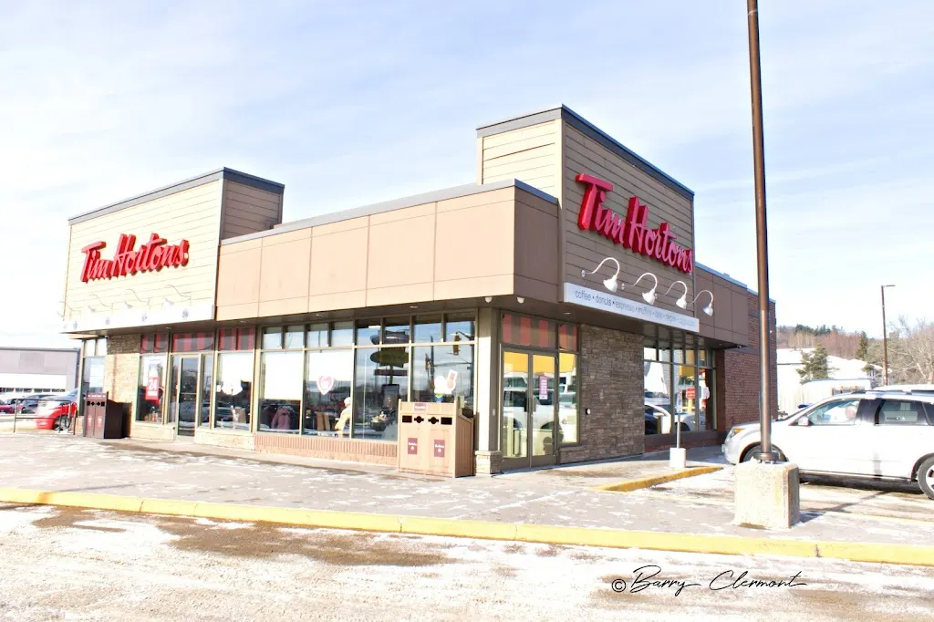 Tim Hortons storefront and interior at 975 Mckeown Ave, North Bay, ON