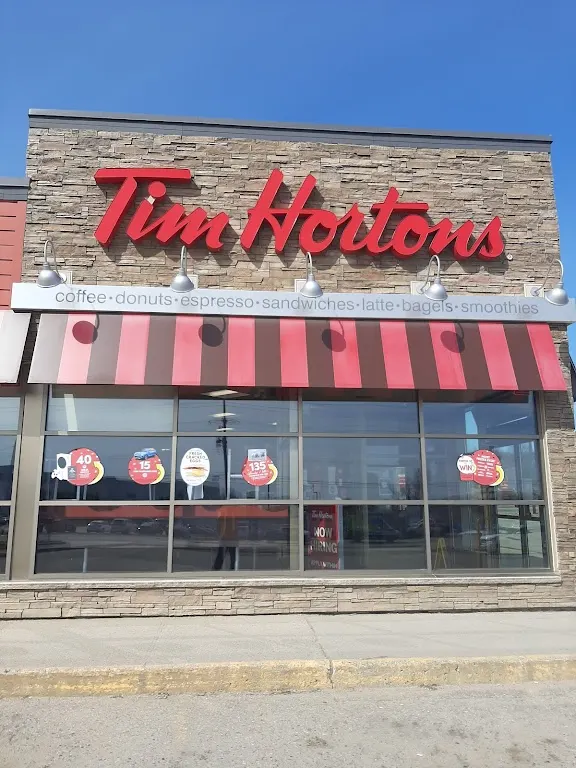 Tim Hortons storefront and interior at 2672 Troutlake Rd, North Bay, ON