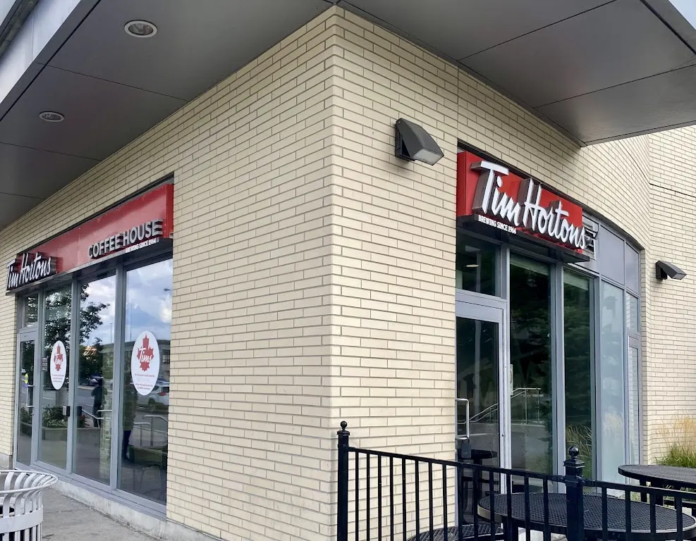 Tim Hortons storefront and interior at 70 Forest Manor Dr, North York, ON