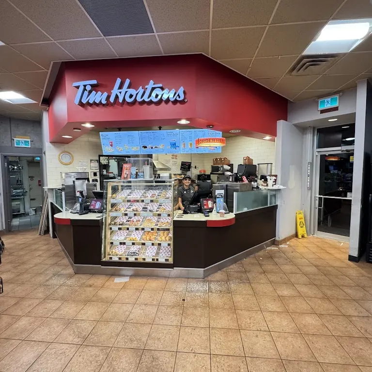 Tim Hortons storefront and interior at 1500 Finch Ave, North York, ON