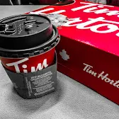 Tim Hortons storefront and interior at 2013 Lawrence Ave West, North York, ON