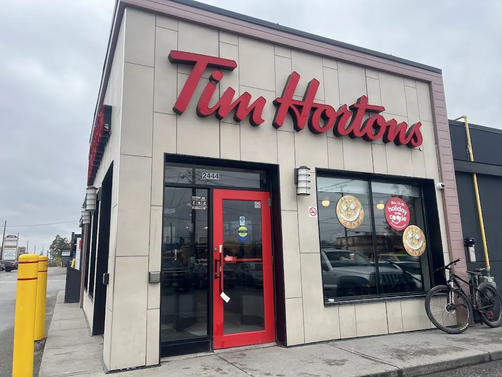 Tim Hortons storefront and interior at 2444 Finch Avenue West, North York, ON