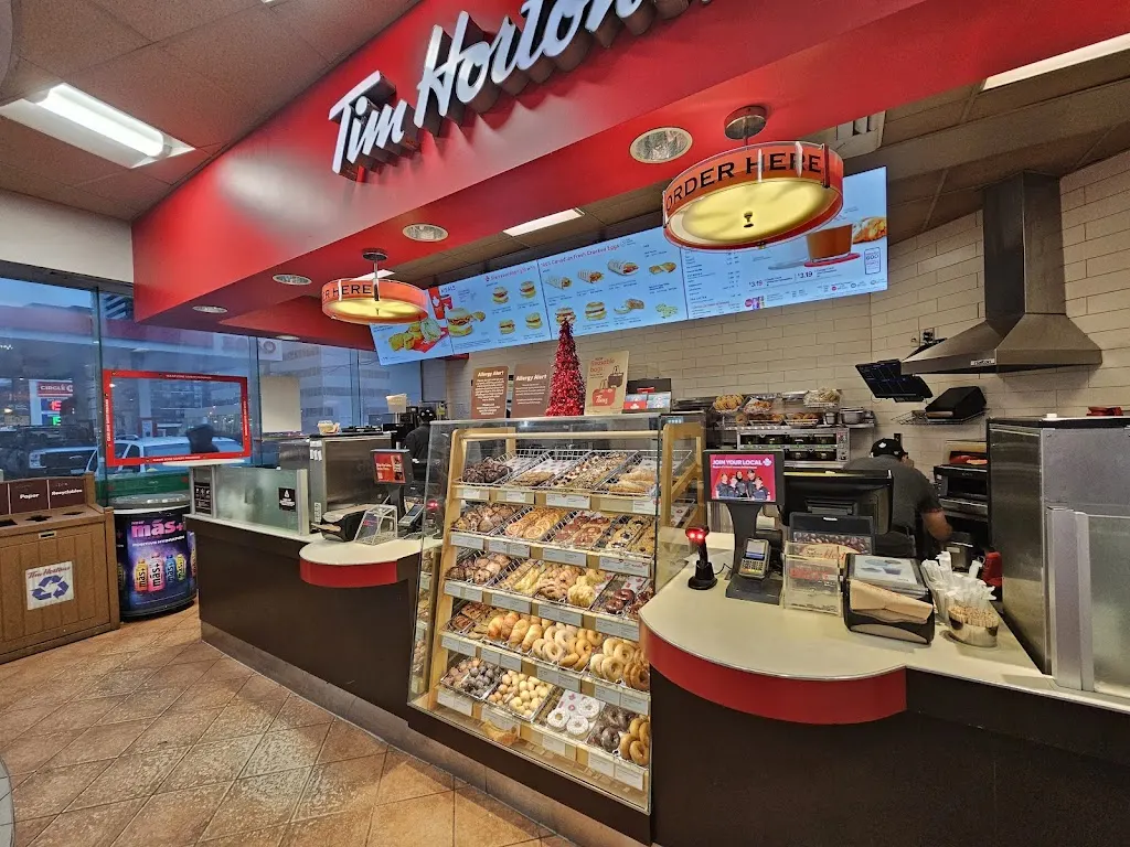 Tim Hortons storefront and interior at 4696 Yonge St, North York, ON