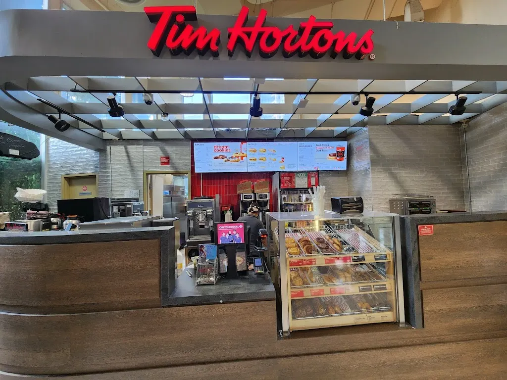Tim Hortons storefront and interior at 5383 Yonge St, North York, ON