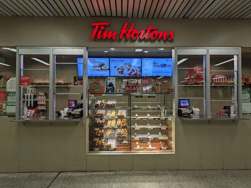 Tim Hortons storefront and interior at 5695 Yonge St., North York, ON