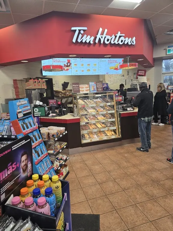 Tim Hortons storefront and interior at 6000 Dufferin St North, North York, ON