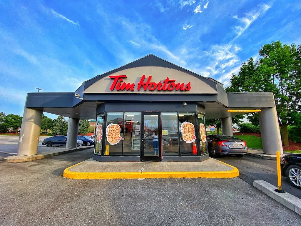 Tim Hortons storefront and interior at 260 North Service Rd W, Oakville, ON