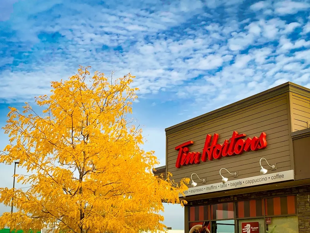 Tim Hortons storefront and interior at 494 Dundas St W, Oakville, ON