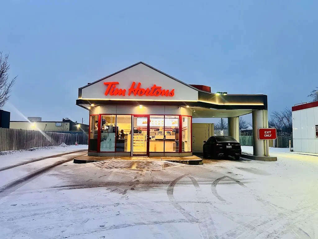 Tim Hortons storefront and interior at 587 Third Line, Oakville, ON