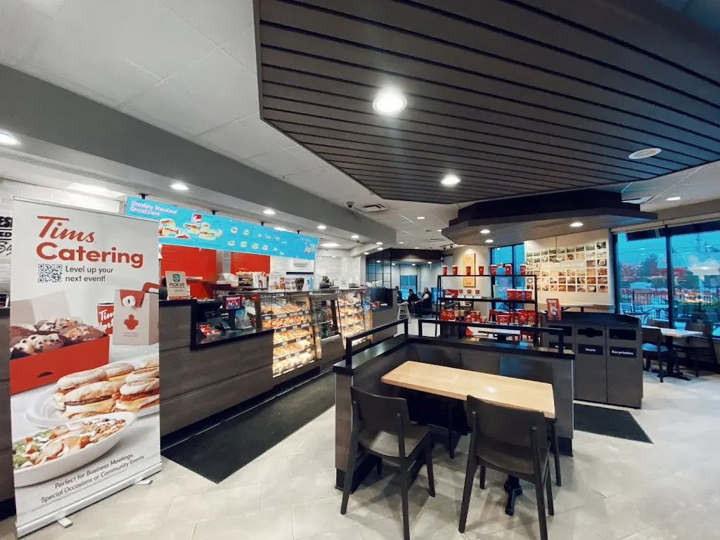 Tim Hortons storefront and interior at 3480 Superior Court, Oakville, ON